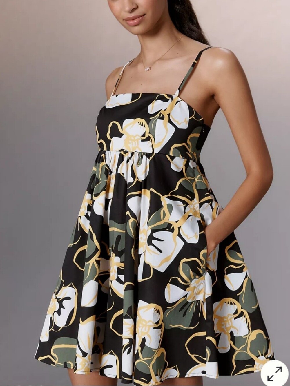 Floral Fit & Flare Sundress - Black/White/Olive